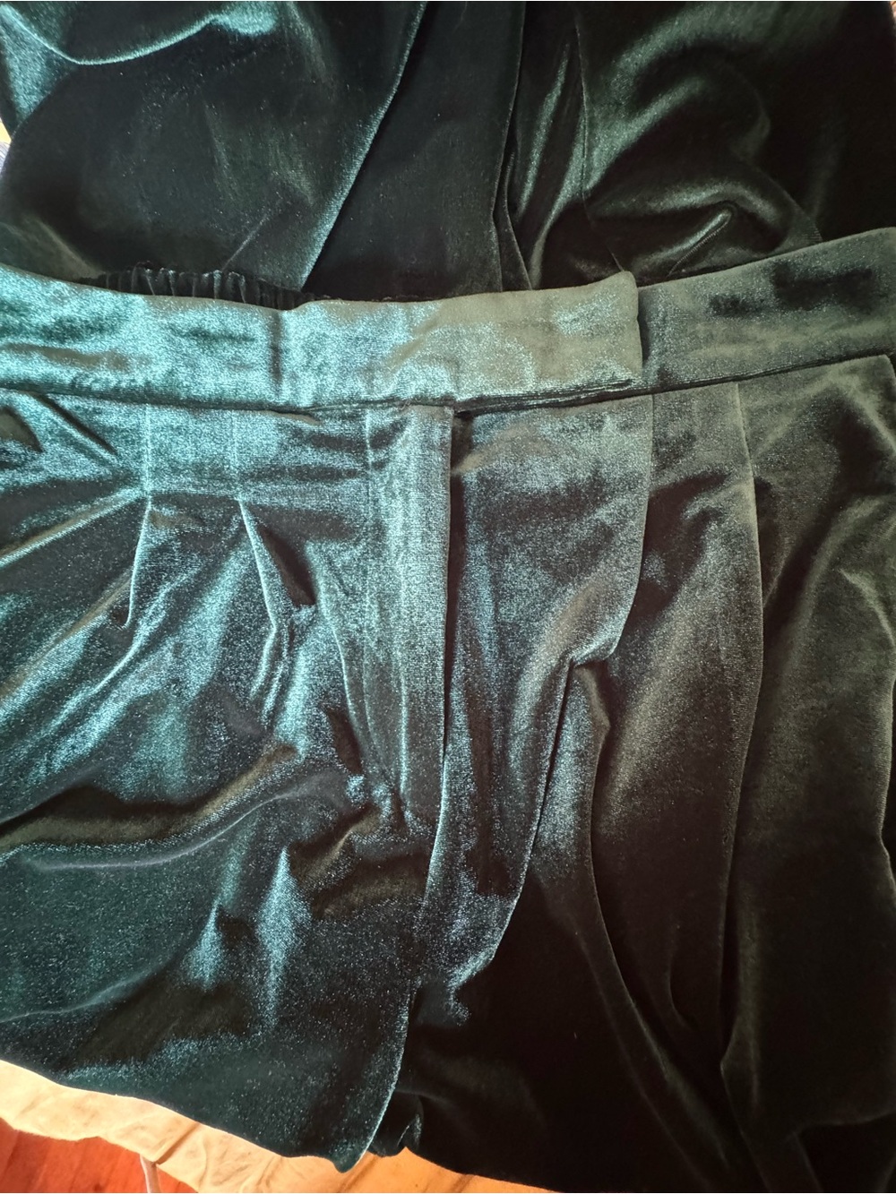 High-Rise Velvet Wide-Leg Trousers in Deep Green - Picture 5 of 5